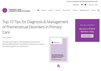 Top 10 Tips for Diagnosis & Management of Premenstrual Disorders in Primary Care