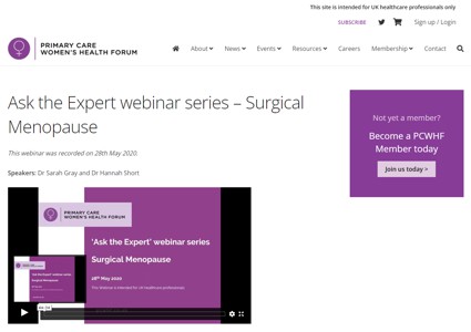 Ask the Expert webinar series – Surgical Menopause