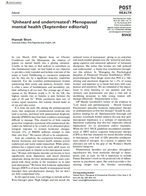 ‘Unheard and undertreated’: Menopausal mental health (September editorial)